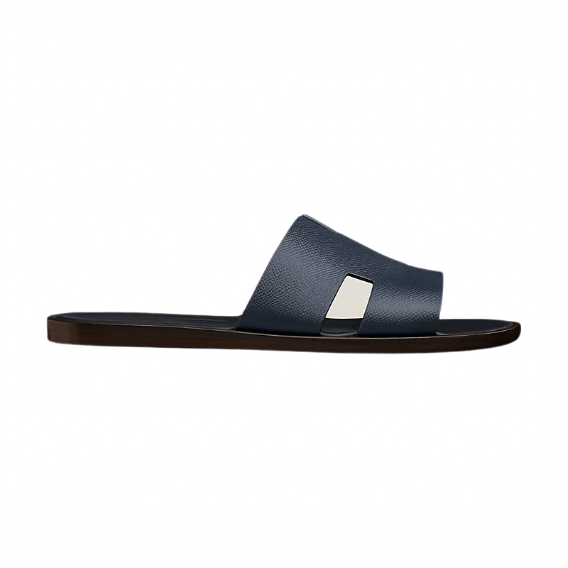 3_f445ebfb-992c-4acd-b425-24fd2fb1c3d9 Hermes Izmir Sandal Marine Brown Epsom Leather - Image 1